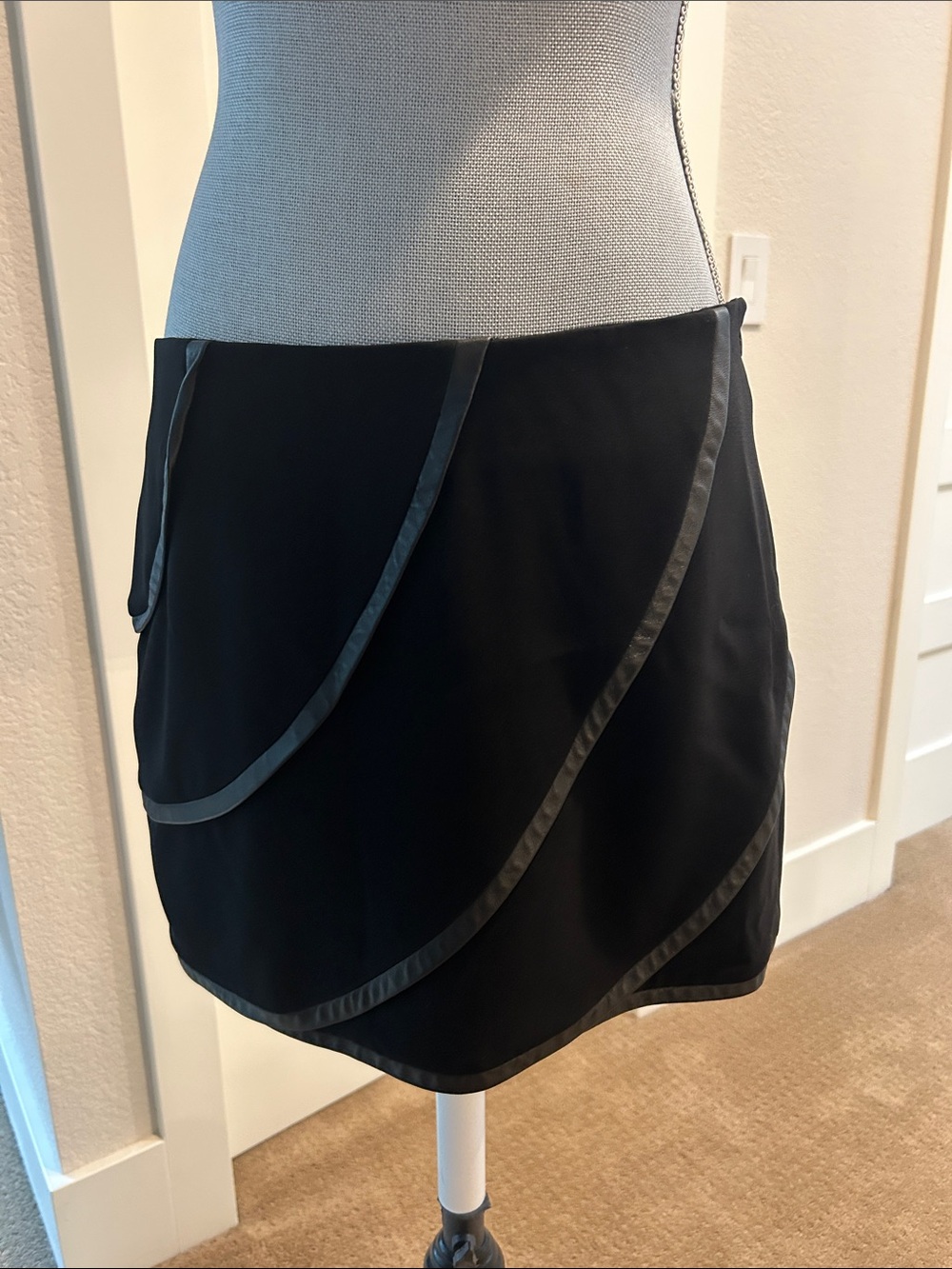 Diane Von Furstenberg Black Mini Skirt with leather Accents